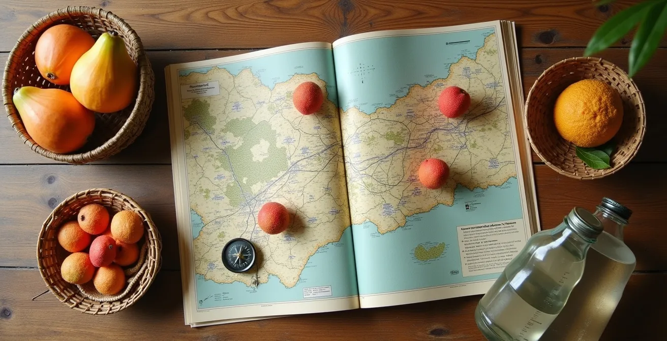 Carte topographique avec épingles marquant les points de ravitaillement dans les cirques de La Réunion