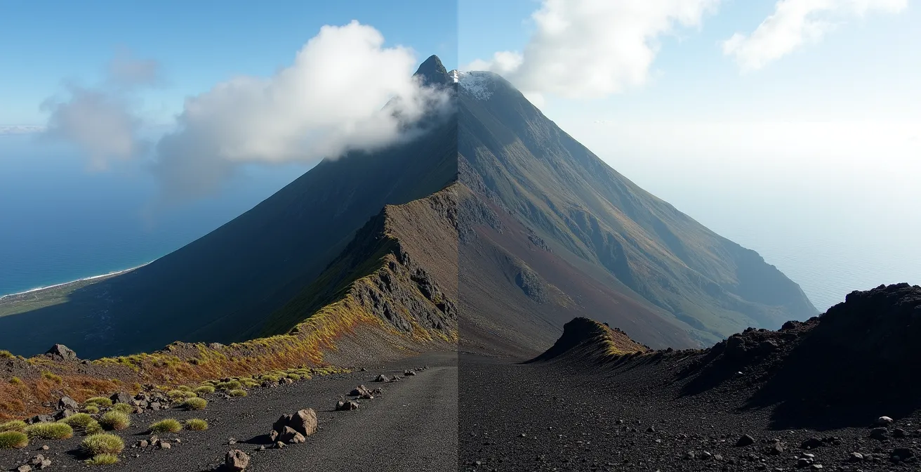 Vue panoramique montrant le Piton des Neiges et le Grand Bénare depuis le Maïdo