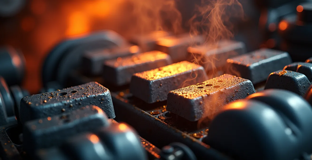 Vue macro détaillée d'un moteur automobile avec effet de chaleur visible suggérant un effort intense