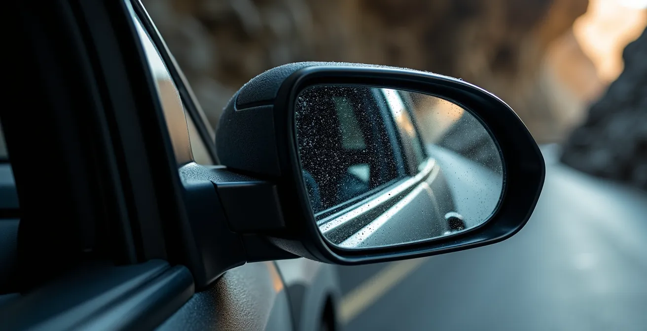 Intérieur d'un tunnel étroit de montagne avec technique de conduite sécurisée